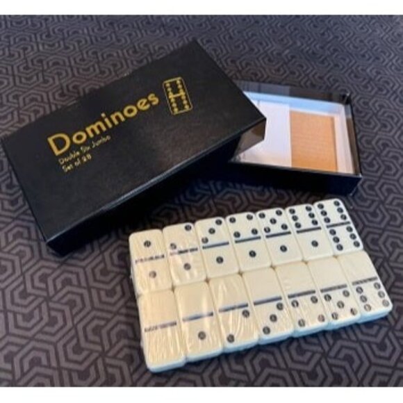 New Black/Cream Color Double 6 Jumbo Size Domino Tiles in cardboard box - Picture 1 of 2
